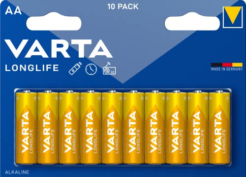 Varta Pila Longlife Power AA Mignon LR06 (paquete de 10 unidades), pila alcalina - «Made in Germany» - Adecuado para juguetes, linternas, mandos y otros aparatos que funcionan con pilas