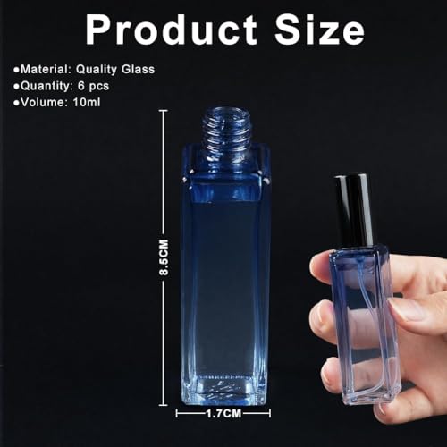 LOPHE Ekstraktor z dyfuzorem zapachowym, 6 szt., kwadratowa butelka na perfumy z pompką, 10 ml, butelka z rozpylaczem, do olejków zapachowych, data, praca, wakacje, wielokolorowy