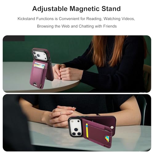KIHUWEY for iPhone 17 Pro Max Case Wallet with Card Holder, Large Capacity RFID Blocking Flip PU Leather Kickstand Magnetic Clasp Shockproof Protection Credit Card Slots Cover 6.9 Inch (Dark Purple) by KIHUWEY - Used condition - Image 4
