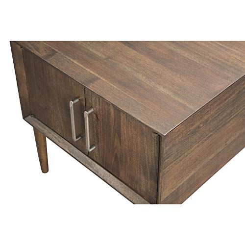 Signature Design By Ashley Kisper Mid-Century Modern Square End Table With Cabinet Storage Space, Dark Brown #TOP3