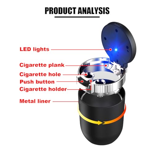 Image of Car Ashtray with Lid Smell Proof, Detachable Stainless Smokeless Ash Tray with LED Blue Light, Portable Mini Car Trash Can, Windproof Auto Ashtray Cup Holder for Car Home Outdoor Travel (Silver)