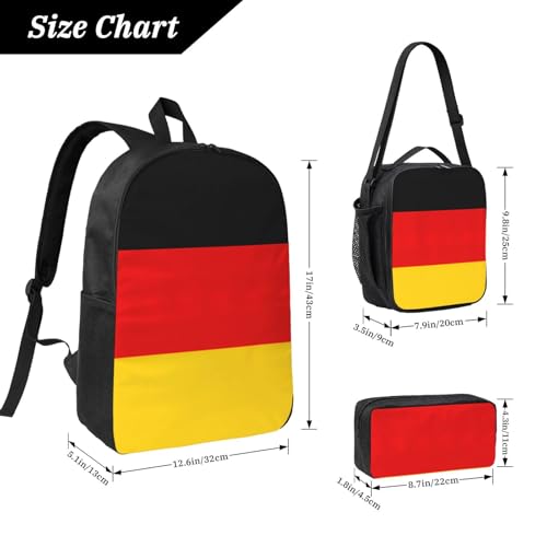 Sac à dos drapeau allemand 43cm avec boîte à déjeuner et trousse noire pour école et voyage