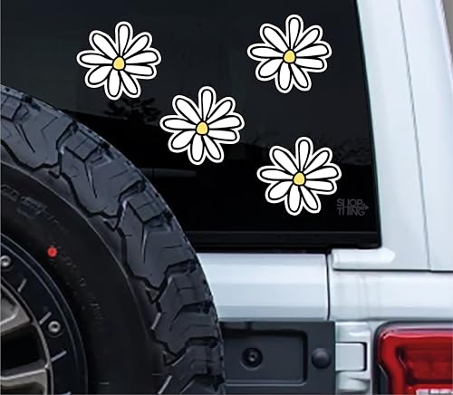 Image of Daisy Stickers - Vinyl Bumper Sticker for Car, Van, and SUV - Waterproof Decal for Waterbottle and Laptop - Indoor and Outdoor Use for MacBook - Long Lasting Cup Decal Pack of 4 - SAT 083
