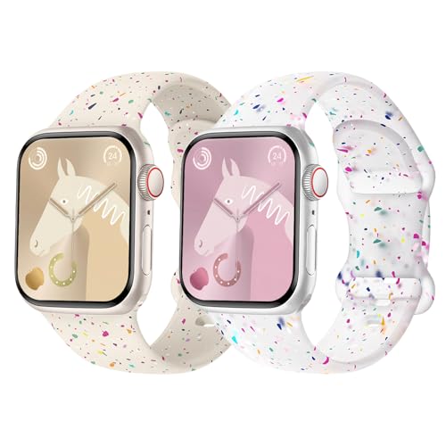 sylacor Sport Band Compatible with Kids Apple Watch Band 38mm 40mm 41mm 42mm 44mm 45mm 46mm, Cute Recycled Plastic Silicone Strap for iWatch Series 10 9 8 7 6 5 4 3 SE SE2 SE3 for Boys Girls (Starlight+Transparent, 44/45/46/49/42mm(Series 3 2 1))