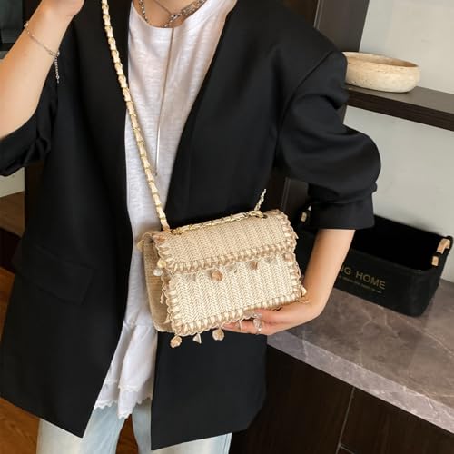 Straw Crossbody Bags for Women Summer Raffia Shell Straw Clutch Evening Bag Woven Shoulder Bag for Wedding Party3