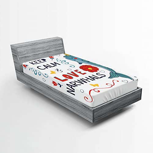 Ambesonne Narwhal 2 Pack Fitted Sheet, Pop Culture Phrase, Bed Cover All-Round Elastic Deep Pockets 2 Pieces, Package Contains 2 Twin Size Fitted Sheets, Dark Coral