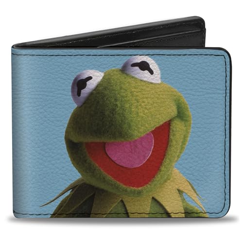 Buckle-Down Disney Wallet, Bifold, The Muppets Kermit the Frog Portrait Pose Blue, Vegan Leather