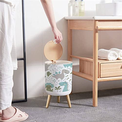 Image of Small Trash Can with Lid Dinosaur Baby boy Seamless Sweet Dino with Palm and Cactus Round Recycle Bin Press Top Dog Proof Wastebasket for Kitchen Bathroom Bedroom Office 7L /1.8 Gallon