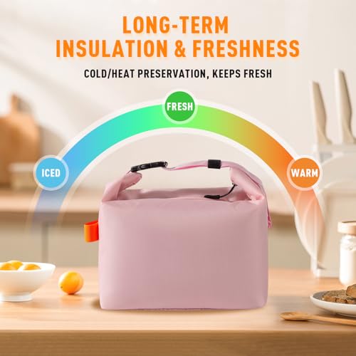 Geiruiou Lunch Bag Lunch Box for Women Men, 0.24lb Ultra-Lightweight Insulated Lunch Tote, Compact Lunch Cooler for Work Office, 9.6x5.7x8.6 Inch(pink)