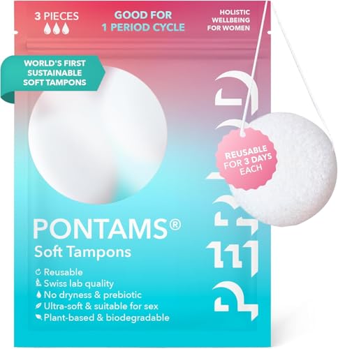 PERIOD PONTAMS Soft-Tampons für Frauen – 3 Tage wiederverwendbare und kompostierbare Tampons – Unterstützung des probiotischen Gleichgewichts – Ultraweich, auf pflanzlicher Basis, 3 Stück