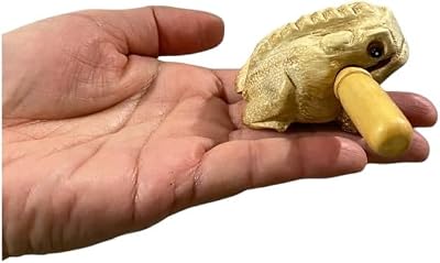 Wooden Croaking Frog Guiro, Musical Percussion Instrument with Striker, Natural Wood Finish (2" Small)
