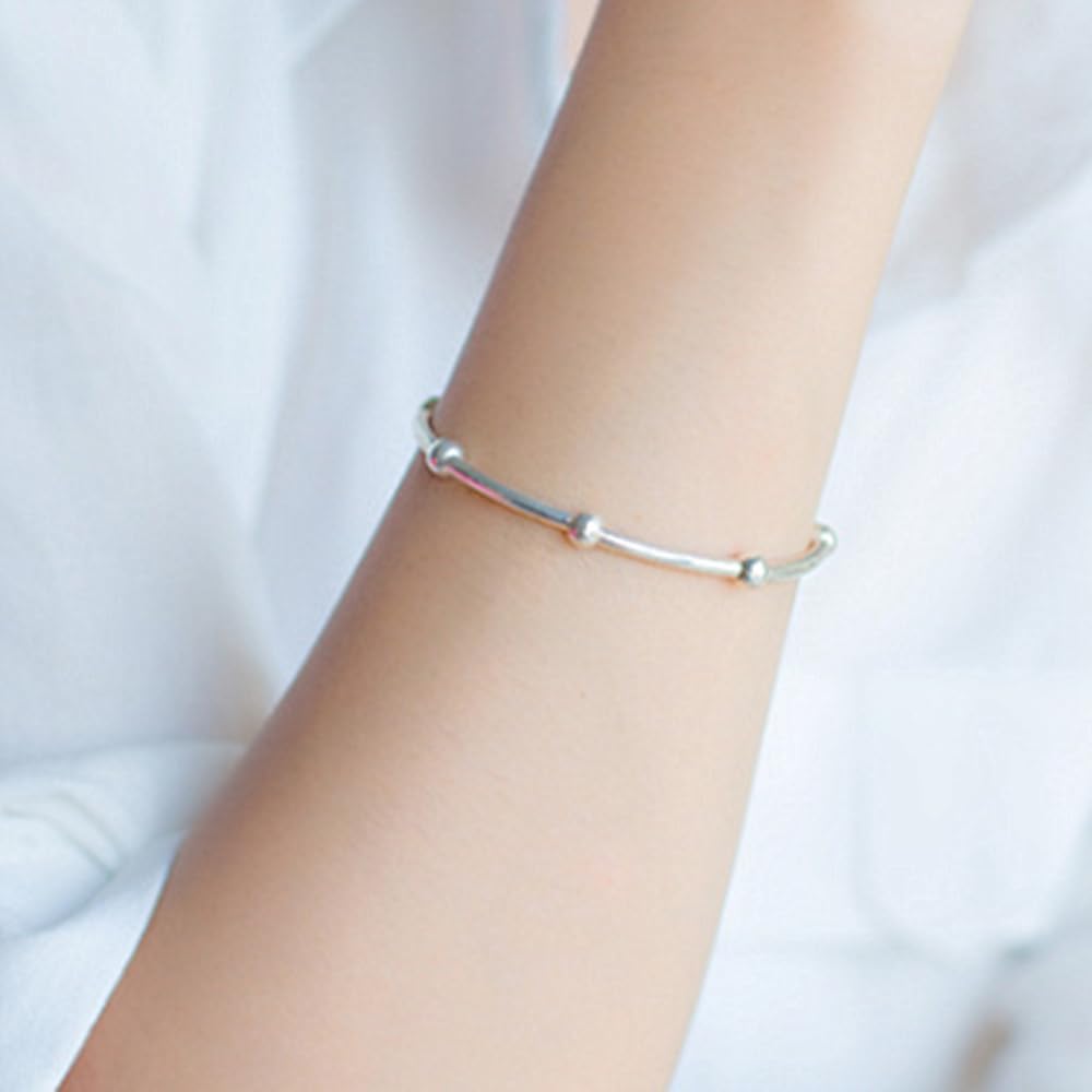 Sterling Silver Elastic Stretch Bead Ball Noodle Tube Bracelet 18cm 7'', One Size