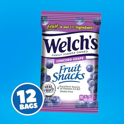 Welch's Fruit Snacks, Concord Grape Snack Box, Gluten Free, 5oz Snack Packs (Pack of 12)