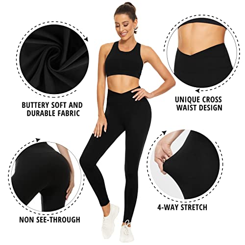 Crossover Leggings For Women Tummy Control - Soft High Waisted Leggings Non See-Through Cross Waist Tights Workout Running Yoga Pants (Black, Large-X-Large) #TOP4