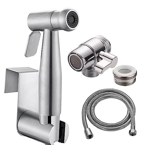 Home Handheld Bidet Baby Toilet Set with Faucet Spray Hose and Fitting Perfect for Washing Hair or Wash Basin (Silver)