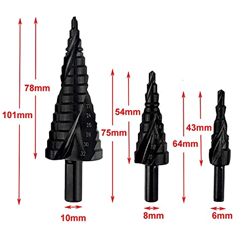 Foret Bits 3PCS 4-32MM Step Foret Cobalt Set en Spirale en Acier à Haute Vitesse d'azote pour Le Coiffeur de Tige de Tige de Triangle en métal Outils, Accessoires