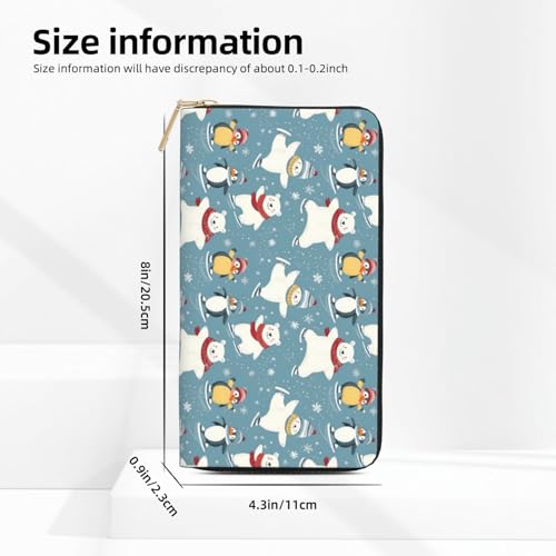 Bear Penguin Snowflakes Print Wallet Women Men, Long PU Leather Wallets for Women, Cute Womens Travel Wallet Purse Pouch with Zipper Pocket3