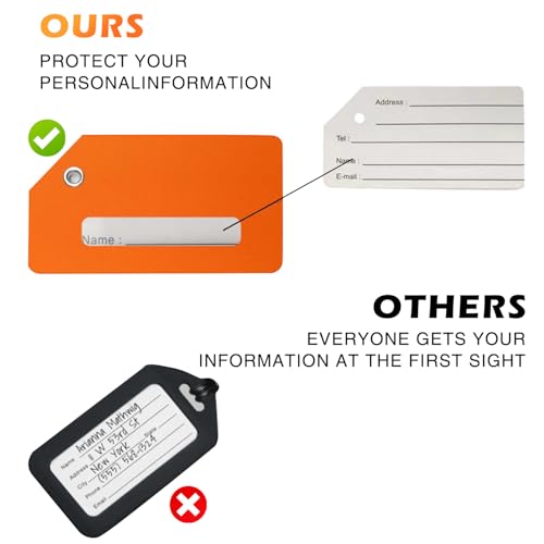 4 Pack Silicone Luggage Tags for Suitcases with Stainless Loop with Name ID Card Perfect to Quickly Spot Baggage Handbag Luggage Travel Suitcase (Orange)4