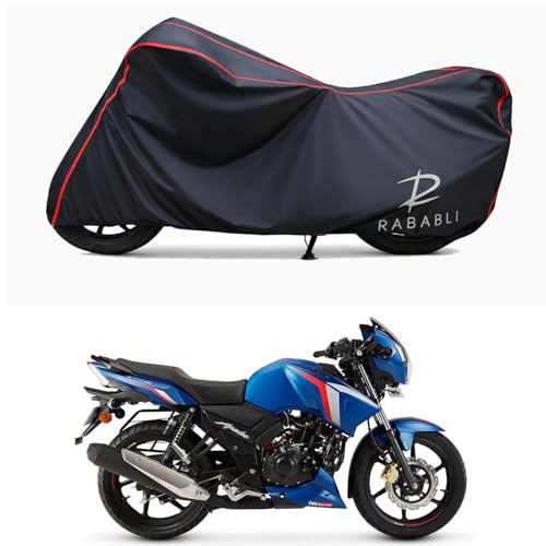 Image of Waterproof Bike Body Cover Compatible for | TVS Apache RTR 160 BS6 | Taffeta Fabric, Red Piping Design, Bottom Elastic Fit | Dustproof, Sun UV & Rain Protection for All Bikes