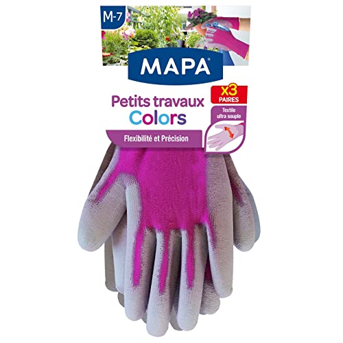 MAPA - Petits Travaux Colors x3 - Gants de Jardinage Ultra souples en Polyamide - Polyvalents pour tous les petits travaux de jardinage - 3 paires - Coloris...