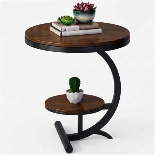 Image of NEST NATURE HAVEN Wood 2 Tier Round Coffee Table Nightstand Bedside Telephone Table with Storage, End Table Sofa Side Corner Table for Living Room Bedroom, Black Brown