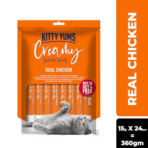 Image of Kitty YUMS Kitten & Adult Creamy Lickable Cat Treats 360g (15g x 24 Pieces) | Real Chicken Flavour | Rich in Protein | Taurine for Heart & Vision | Ideal for Training and Bonding | Promotes Hydration