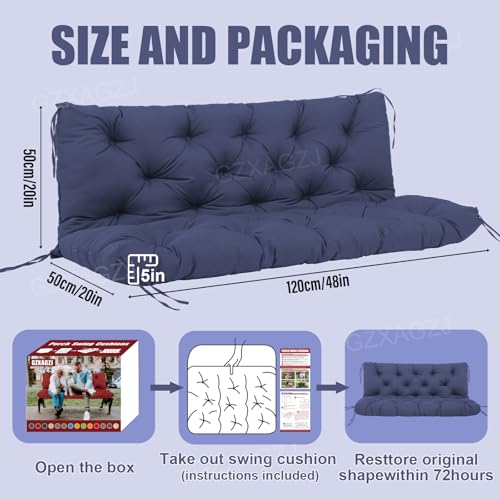 Image of Porch Swing Cushions Outdoor 48 inch Waterproof Thicken 5 inch Backyard Swing Cushion with Backrest and Ties 2-3 Seat Outdoor Swing Cushions Replacement for Porch Patio Garden Lawn(Navy Blue)