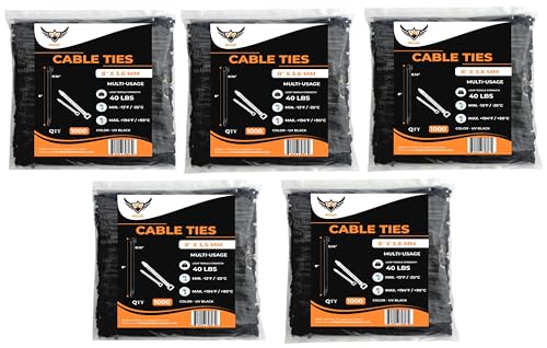 Nirah Zip Ties 8 inch (1000 Pack), 40lbs Tensile Strength, UV Resistant Nylon Cable Ties, Self Locking Wire Ties for Wire Management, Indoors, Outdoors, Wet and Dry use by Nirah