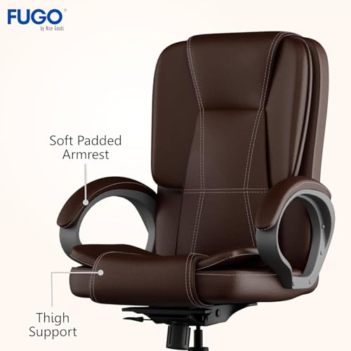 Image of FUGO FG13B Ergonomic Office Chair with Adjustable Height Cushioned Back Seat Tilting Mechanism HeavyDuty Metal Base Dual Nylon Casters Ideal for Work Gaming Study 3Year Warranty (Brown)