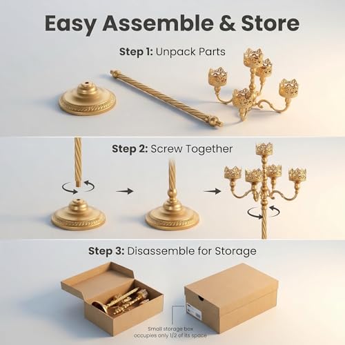 Gold Vintage Floor Candelabra - 40.2″ Tall Vintage Antique Candle Holder with Glass Lantern, Rustic Gothic Metal Pillar Stand for Home Decor, Wedding & Event Centerpiece by NOONEAU - Image 6