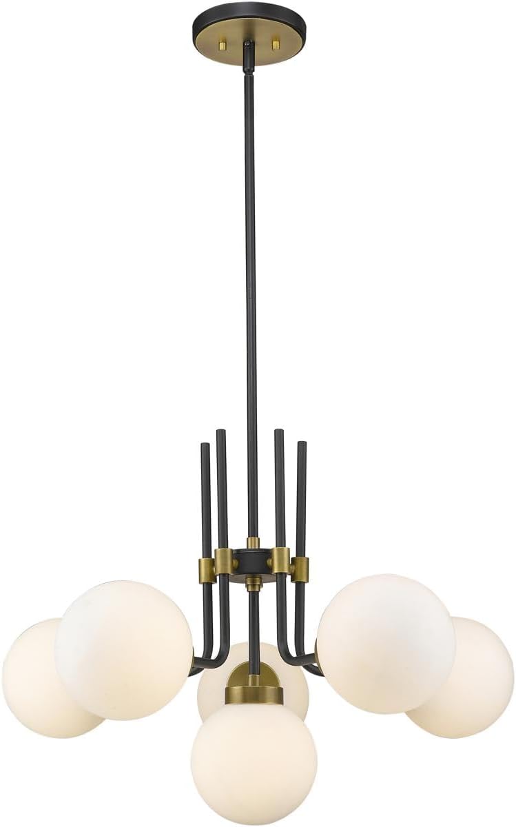 Z-Lite 477-6MB-OBR Parsons Chandelier, 6-Light 360 Total Watts, Matte Black & Olde Brass