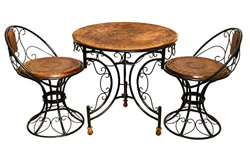 Image of Wood & Wrought Iron Patio Furniture Set Garden & Outdoor /Indoor Furniture (Style - 3 Set of 3)