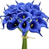 Mandy's PU Royal Blue Calla Lily Artificial Flowers 20 Stems 13.5in Faux Realistic Centerpiece DIY Bridal Bouquet Home Décor