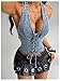 MakeMeChic Women's Denim Halter Corset Tops Y2K Jean Lace Up Vest Tops Sleeveless Shirred Tie Backless Top Dark Wash X-Small