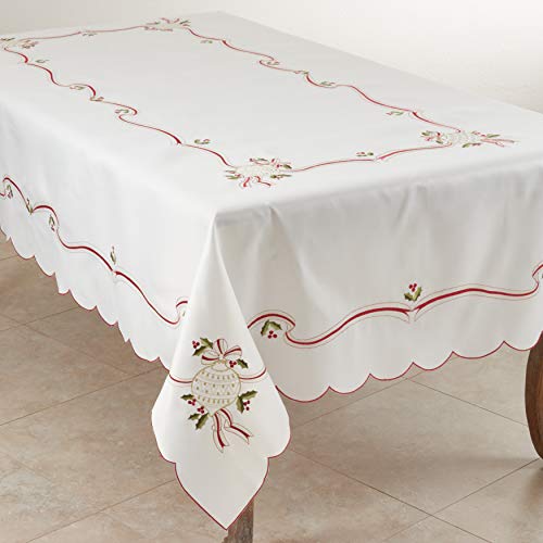 SARO LIFESTYLE 8532.I65140B Holiday Ornamental Collection Embroidered Christmas Tablecloth, 65" x 140", Ivory by SARO LIFESTYLE - Used condition - US$33.04
