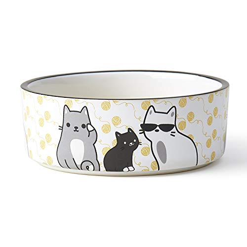 PetRageous 17013 Tangled Kitty Stoneware Dishwasher-Safe Cat Bowl with 2-Cup Capacity 5-Inch Diameter by 2-Inch Tall for Small Cats or Large Cats, White