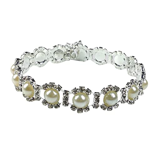 POPETPOP Fashionable Pearl Crystal Pet Pendant Necklace Stylish Neck Chain Jewelry for Dogs Puppies S for Parties Photos Special Occasions