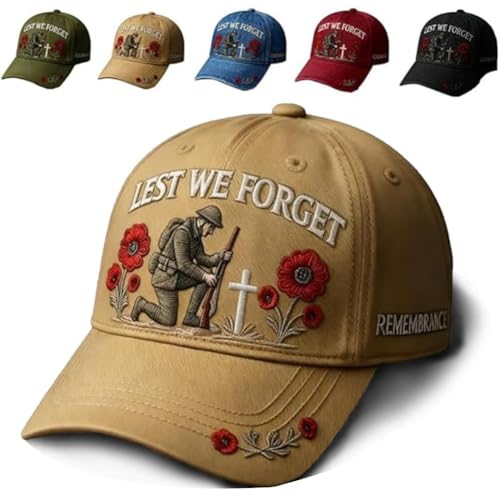 CHANGYUE 501 Memorial Day Cross Lest We Forge Baseball Hat, Heroes Never Forgotten Remembrance Cap, 3D Embroidered Cowboy Cap Vintage Cotton Patriotic Caps for Men and Women (Yellow One Size)