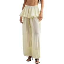 Women Sheer Balloon Pants with Skirt Ruffle Hem Bow Tie Waist Bloomers