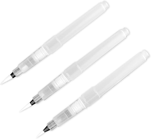 Watercolour Brush Pen Set, 3 Sizes Refillable Ink Pen for Water Brush Watercolour Paint with Water Reservoir Water-Base Markers For Oil Acrylic Painting Y3ZLSB (1)