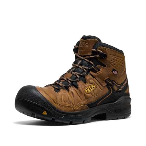 KEEN Utility Men's Targhee 4 Work Soft Toe Mid Height Durable Waterproof Boots, Belgian/Black, 12 Wide