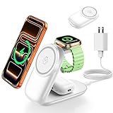 Vexirum 3-in-1 Wireless Charging Station for MagSafe,Foldable Magnetic Stand for iPhone 17/Air/16/15/14/13/12 Series, Apple Watch/AirPods,15W Fast Wireless Charger for Home/Office/Travel