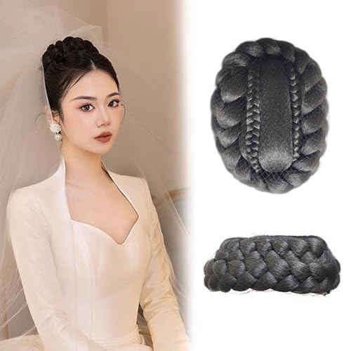 VAVANGA Large Size Braided Hair Bun Hairpiece Bride Hair Bun Clip in Synthetic Hair Updo Twisted Chignon Bun Ponytail Hair Extensions Hair Donut China Buns Hair Piece for Women(#1B, VM212)
