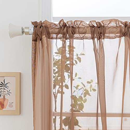 Nakitha Brown Sheer Curtains 45 Inch Length 2 Panels Set For Bedroom Living Room, Rod Pocket Light Filtering Window Drapes Treatments(W42 X L45) #TOP2