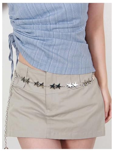MakeMeChic Women's Y2K Star Ring Chain Belt Elegant Metallic Waist Belts Accessories3