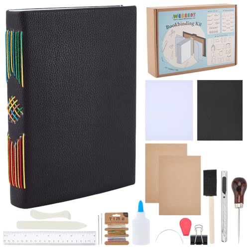WEBEEDY DIY Bookbinding Kit for Adults Beginners Complete DIY Craft Book Making Kit with Leather Cover, A4 Paper, Bone Floders, Bookbinding Tools for Notebook Writing Journal Diary Business (A5)