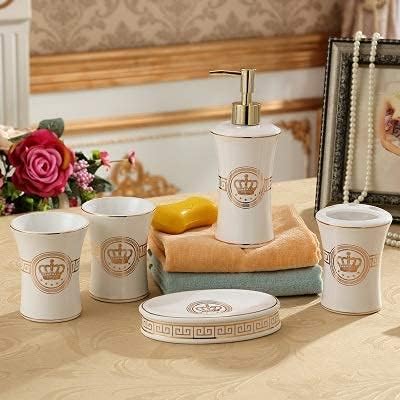 Ceramic Bathroom Accessory Set,Bathroom Wash Set Liquid Soap Dispenser Ceramical Toothbrush Holder Soap Dish Tooth Cup The Bathroom Decor Bathroom Products (Color : White, Size : Free) Interesting