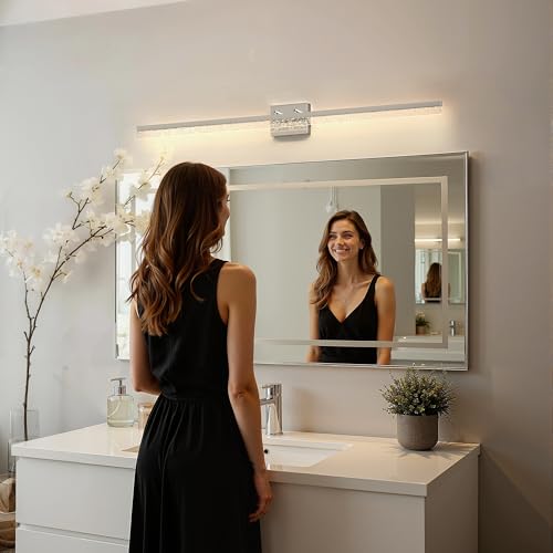 Image of L LOHAS LED 48-Inch Bathroom Vanity Light Bar Over Mirror, Nickel Modern Bathroom Light Fixtures with Bubbled Acrylic Shade, 3CCT Adjustable LED Vanity Lights for Living Room Wall