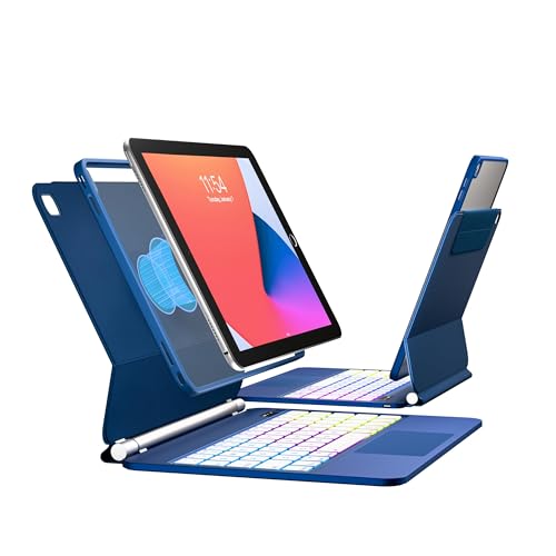 TabletKeyer Magic for iPad 9th 8th 7th Generation 10.2 inch Case with Keyboard Trackpad Floating Rainbow Backlit TouchPad Keypad with Cantilever Magnetic Cover for iPad Air 3rd Gen Pro 10.5 Blue