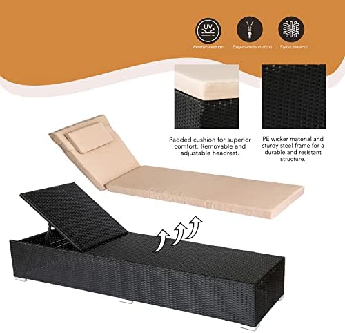 Straame Rattan Multi Position Sunbed, Outdoor Comfort and Stylish Garden Sunlounger, Reclining and Adjustable Backrest Garden Patio Padded Rattan Furniture (Capri, Black)